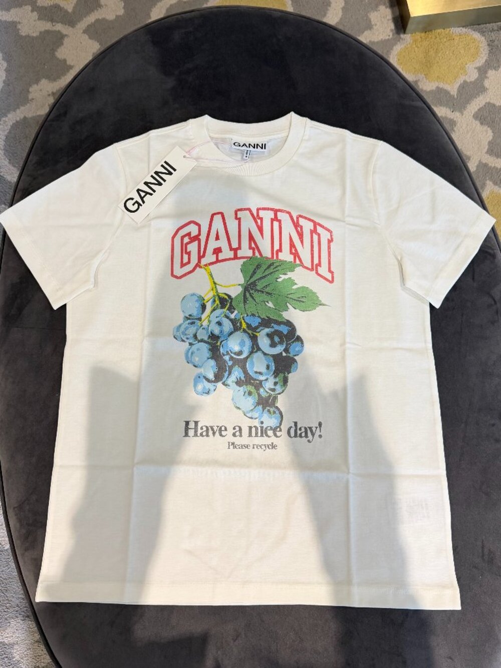 Basic Cotton Jersey Grapes Relaxed T-Shirt - Size EU XXS/ US 0